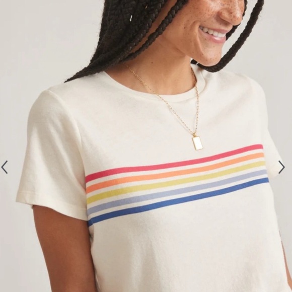 Marine Layer Womens Swing Crew Rainbow Graphic Tee in Antique White Sz S NWOT - Picture 3 of 5
